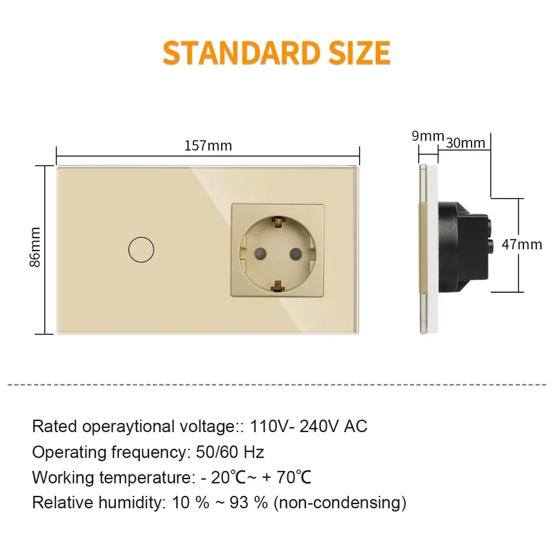 Bingoelec Gold Touch Switch and Electrical Sockets Wifi Switch with Socket with Crystal Glass Panel Home Improvement