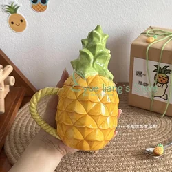 Pineapple Shaped Ceramic Mug with Lid ,Creative Hawaiian Cups, Tiki Cups Funny Cup Bar Kitchen Accessories for Home Bar Party