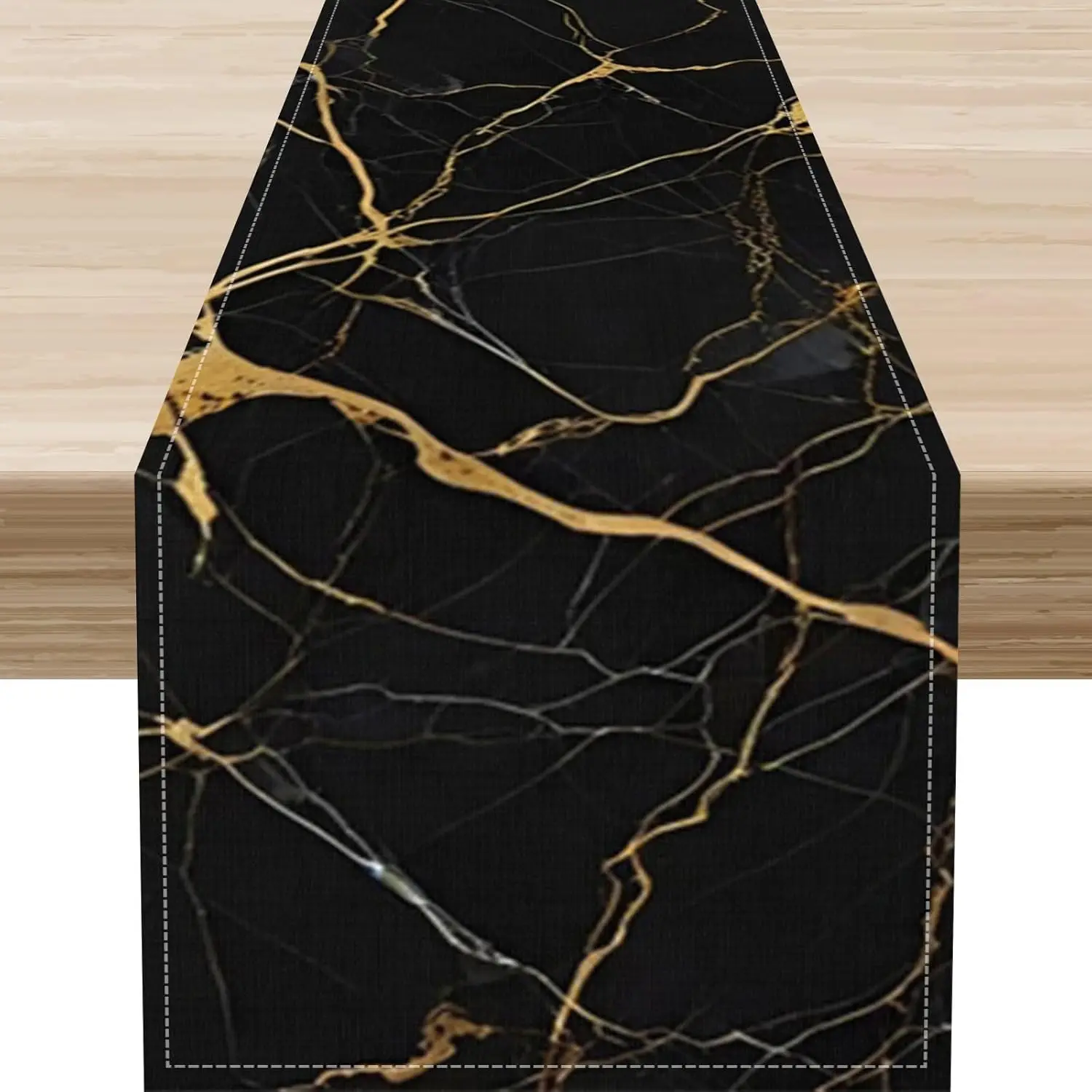 Black Gold Marble Linen Table Runner Dresser Scarves Table Decor Washable Kitchen Dining Table Runner Holiday Party Decor