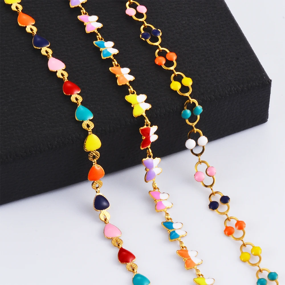 Mode Edelstahl Armbänder Mehrfarbige Blume Herz Emaille Charms Ketten Halskette Armbänder Für Frauen Partei Schmuck – Detail 3