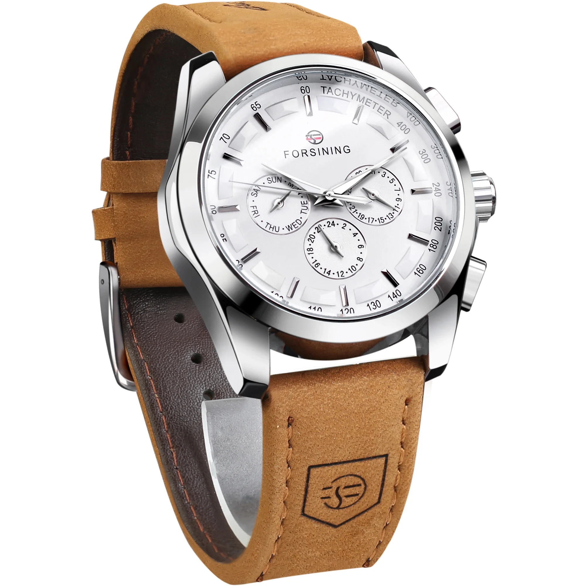 

Forsining новые лучшие мужские автоматические механические часы в стиле милитари наручные часы календарь неделя натуральная кожа с тремя циферблатами Relogio Masculino