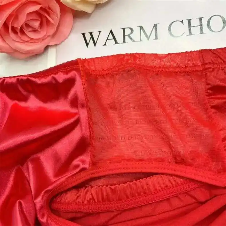 Glossy Ref Ice Silk Satin Lingerie Panties Plus Size Underwear Men Sexy Briefs