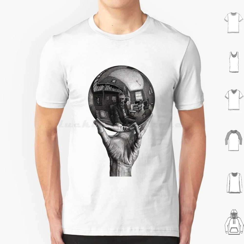 Hand With Reflecting Sphere T Shirt Big Size 100% Cotton Mc Escher Animals Artist Chameleon Dutch Artist Escher Illusion