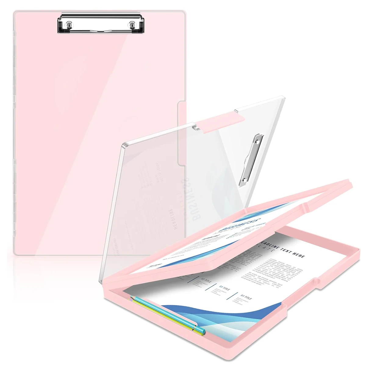 Folder proyek merah muda, Clipboard dengan penyimpanan, 2 ruang penyimpanan, papan klip plastik hapus kering