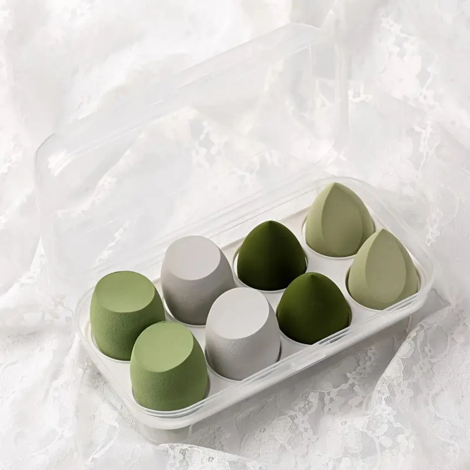 16pcs Beautiful Beauty Egg Set with Air Cushion Sponge for Wet and Dry Makeup Application - Egg-shaped Container in Storage Box