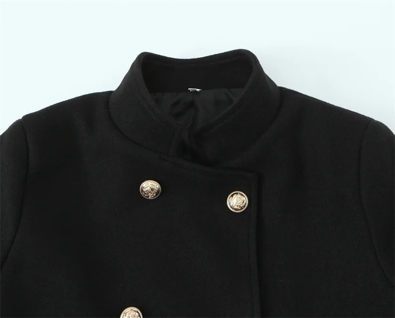 معطف نسائي فضفاض طويل Sve لخريف وشتاء جديد Sle أزرار صف مزدوج مزين بالذهب ملابس خارجية متوسطة الطول للتنقل #3