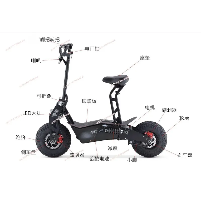 1600W 48V 12AH Dual Drive Electric Scooter, High Speed Off Road Adult Electric Moped Scooter