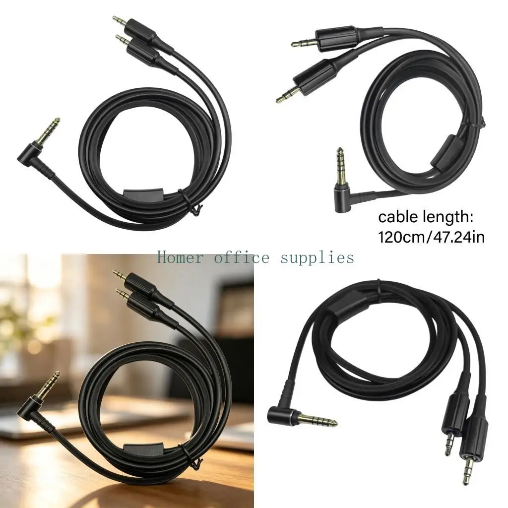 K43B Daily Replacement Headphone Cable, Black PVC 4.4Mm to Double 3.5Mm Balanced Cord for MDRZ1R MDRZ7 MDRZ7M2, 120Cm