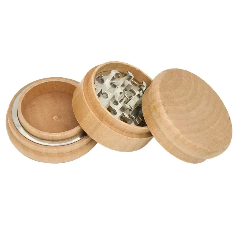 60mm Wood Grain Style 3-layer Zinc Alloy Herb Grinder Ingredient Ingredient Kitchen Grinder