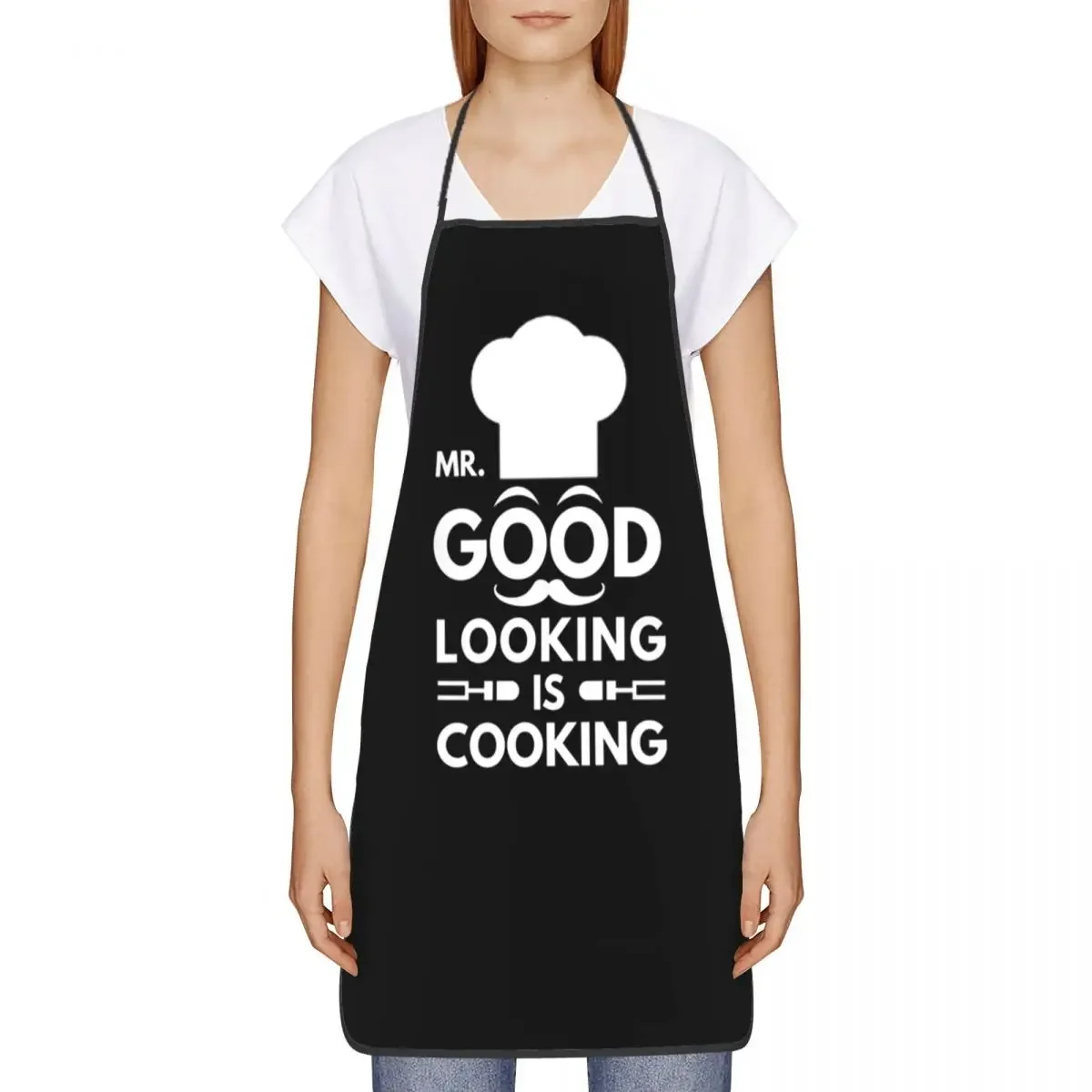 Unisex Mister Good Looking Is Cooking Bib Apron Adult Women Men Chef Tablier Cuisine for Kitchen Cooking Gift For Men Baking