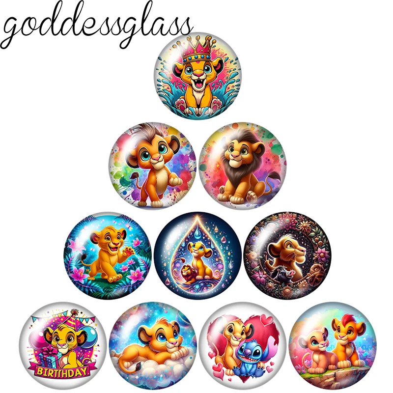 Lion Kiong Simba Cartoon Baby Lion 10pcs 12mm/18mm/20mm photo glass cabochon flat back making findings for keychain Jewelry
