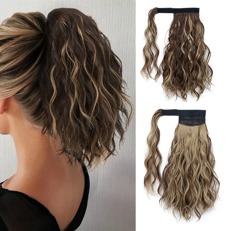 H&STAR Synthetic 14Inch  Short Wavy Curly Wrap Around Clip in Ponytail Hair Extension Black Hairpiece for Women