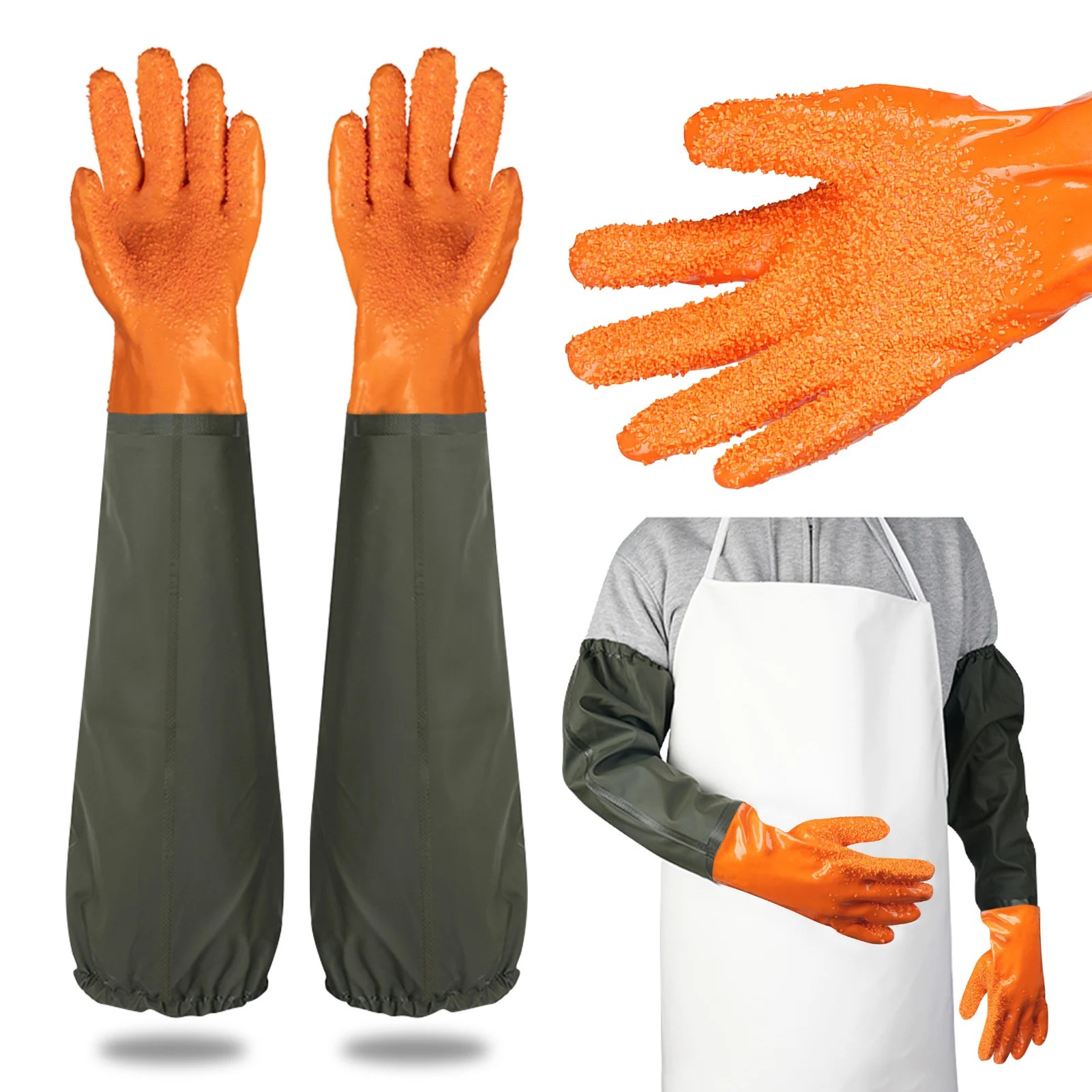 Garden Rubber Gloves Cotton Lining Agriculture Long Arm Waterproof Excellent Grip Protect Skin Cleaning Heavy Duty Large Durable