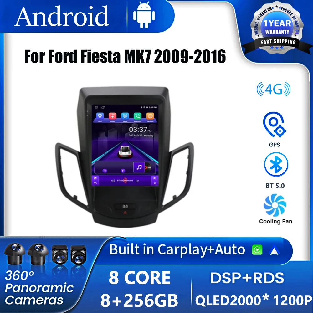 9.7 Inch Android Os Autoradio Multimedia Videospeler Voor Ford Fiesta Mk7 2009-2016 4G Wifi Gps Carplay Head Unit