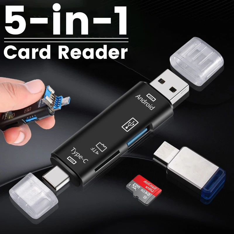 5-in-1 Multifunction Usb 2.0 Type C/Usb /Micro Usb/Tf/SD Memory Card Reader OTG USB Card Reader Adapter Smartphones Accessories