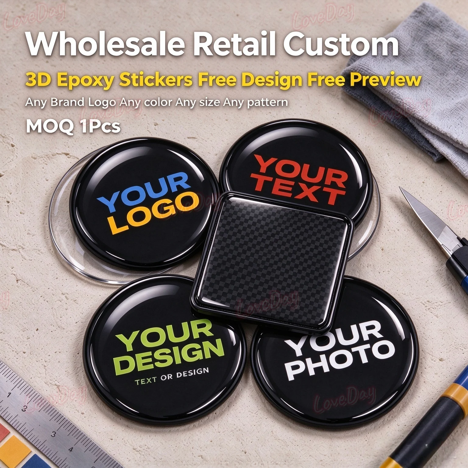 Wholesale Retail Custom Dome Epoxy Sticker Free Design Free Preview Custom 3D Gel Logo Crystal Label Vinyl Self-adhesive Decals