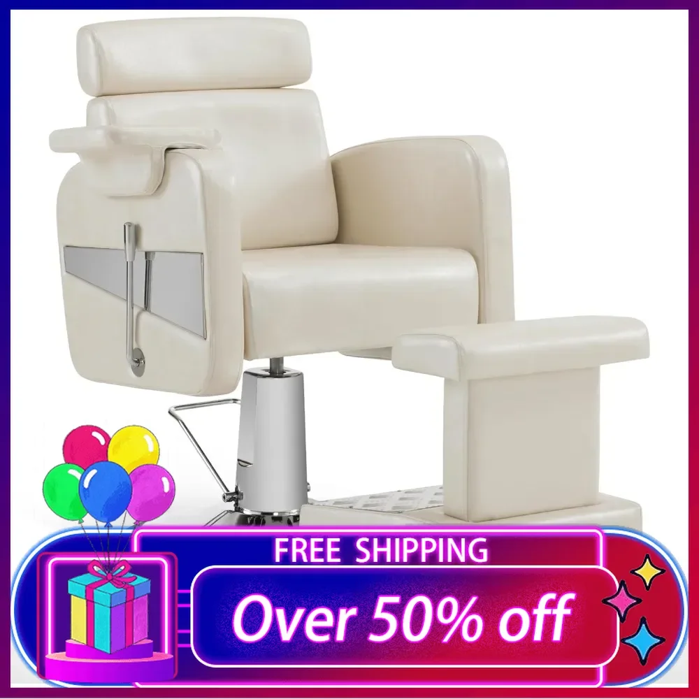 

All Purpose Barber Chair,Pedicure Chair with Removable Footrest, Reclining Adjustable Swivel Hair Styling Chair for Hair Stylist