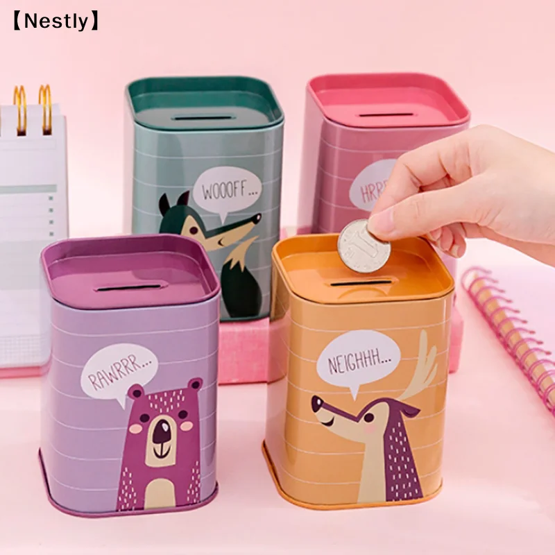 Piggy Bank Metal Coin Box Cute Sundries Cans Storage Cans Gift Cans Home Decor Household Saving Money Box〔Nest〕