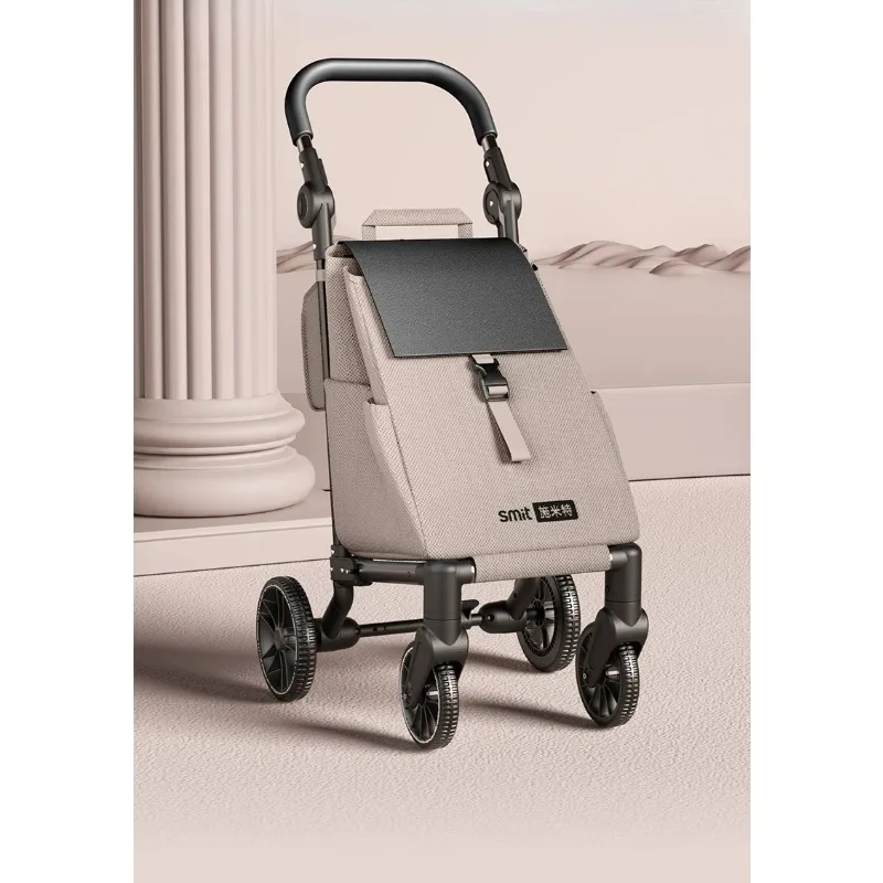 Foldable Shopping Trolley for Groceries, Lightweight Rolling Cart with 4 Swivel Wheels, Portable Folding Wagon for Home Travel