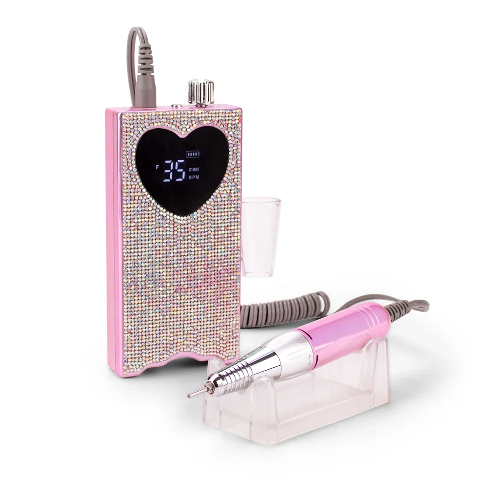 New Beautiful Shiny Rhinestones Nail Drill E-file Machine in Cordless Rechargeable 35000 RPM drill machine for nails