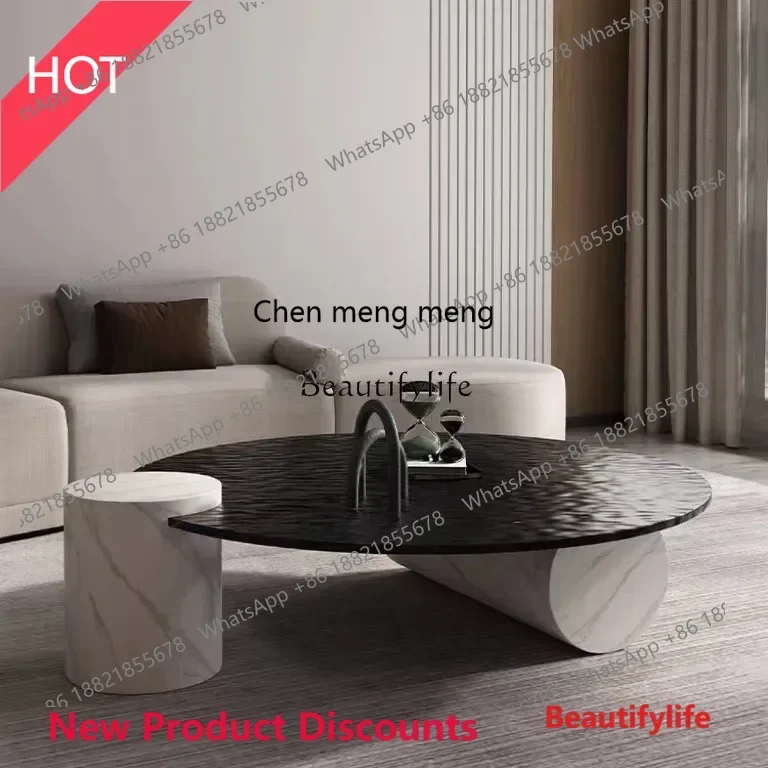 style  Water ripple tempered glass coffee table high-end light luxury round marble coffee table ss 8617