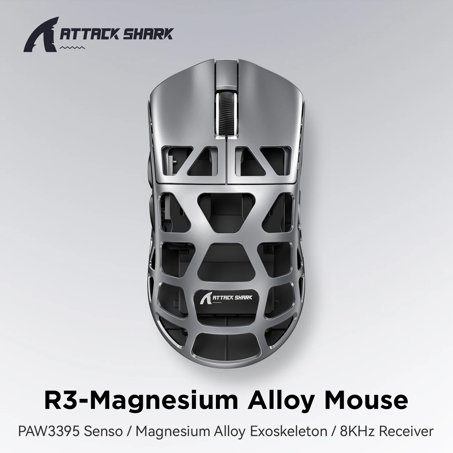 Souris en alliage de magnésium ATTACK SHARK R3 8KHz, capteur PixArt PAW3395, jusqu'à 26000 DPI, 2.4G/BT/filaire, 46g super légère, pour PC/Mac