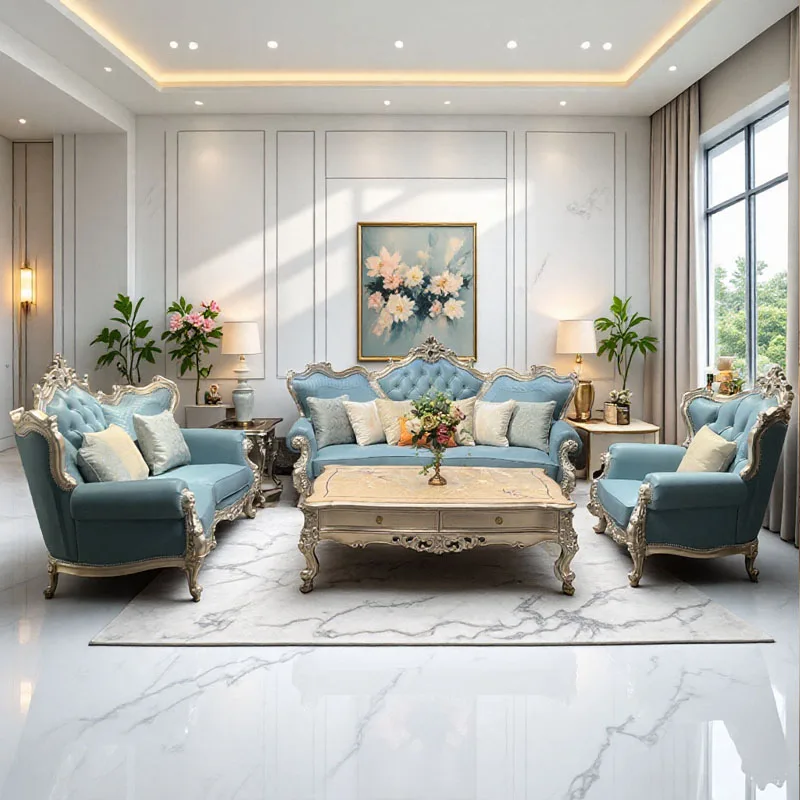 

Modern Garden Living Room Sofa Genuine Leather Solid Wood Living Room Sofa Minimalist Design Replica Muebles Salon Furniture