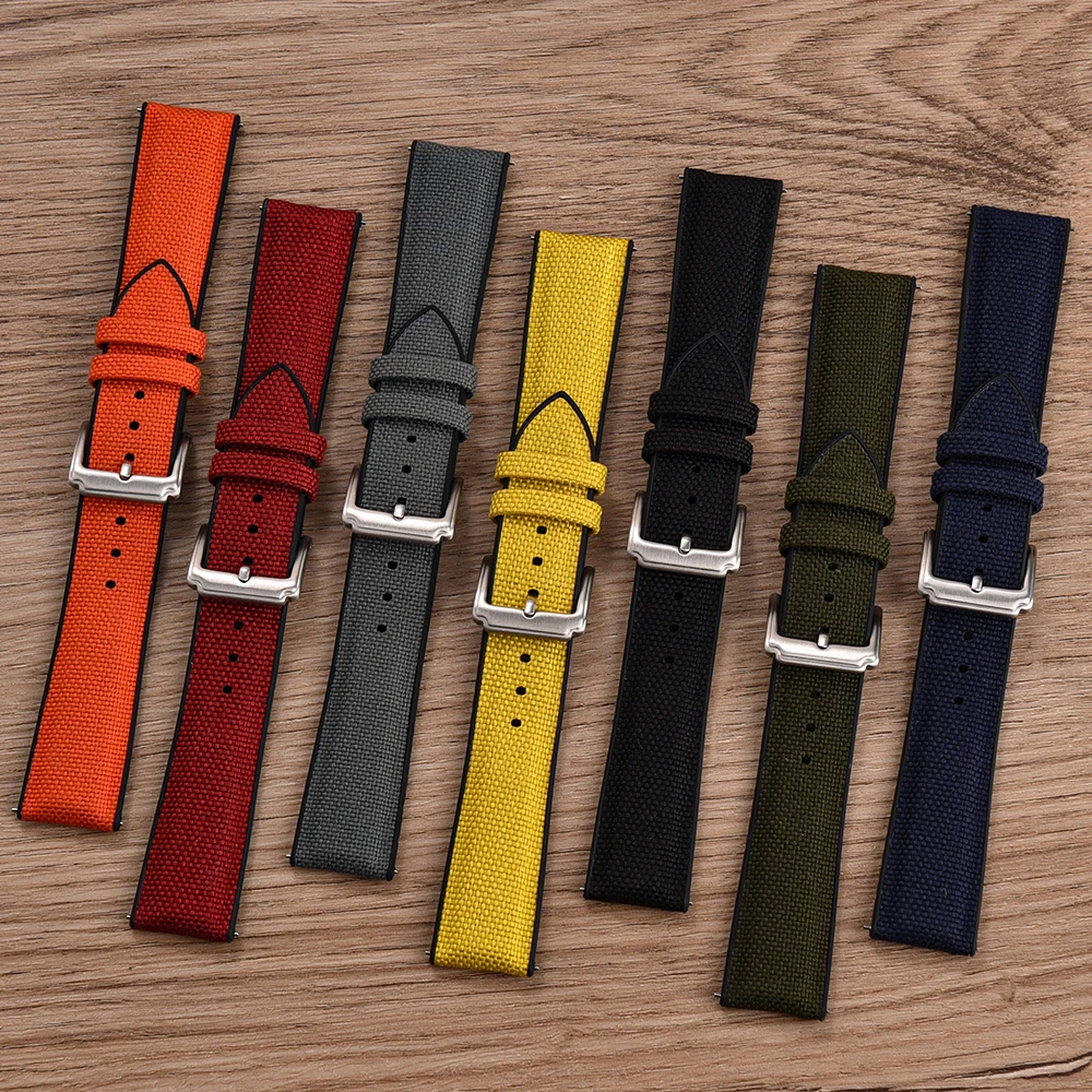 Quality Sailcloth Silicone Watch Strap 18mm 19mm 20mm 21mm 22mm for Brand Belt Pliable Fabric Watchband Qucik Release Wristband