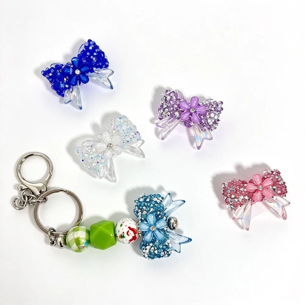 2-10pcs Acrylic Rhinestone Bow Focus Beads Large Heart Flower Butterfly Shape Spacer Beads Charm DIY for Jewelry Making