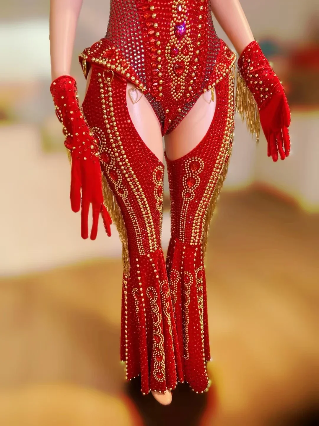 مثير المغني الحفل عرض مسرحي الزي حجر الراين الأحمر ارتداءها ملهى ليلي حفلة ملهى كرنفال Showgirl النساء