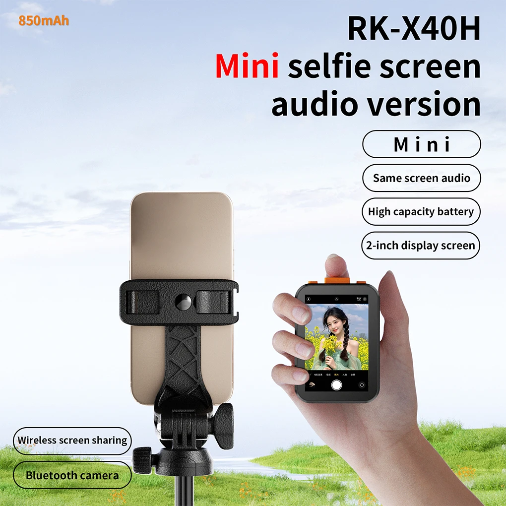 RK-X40H Portable Selfie Phone Screen For iphone Vlog Selfie Mini Monitor with Sound Projection Bluetooth Remote Photography