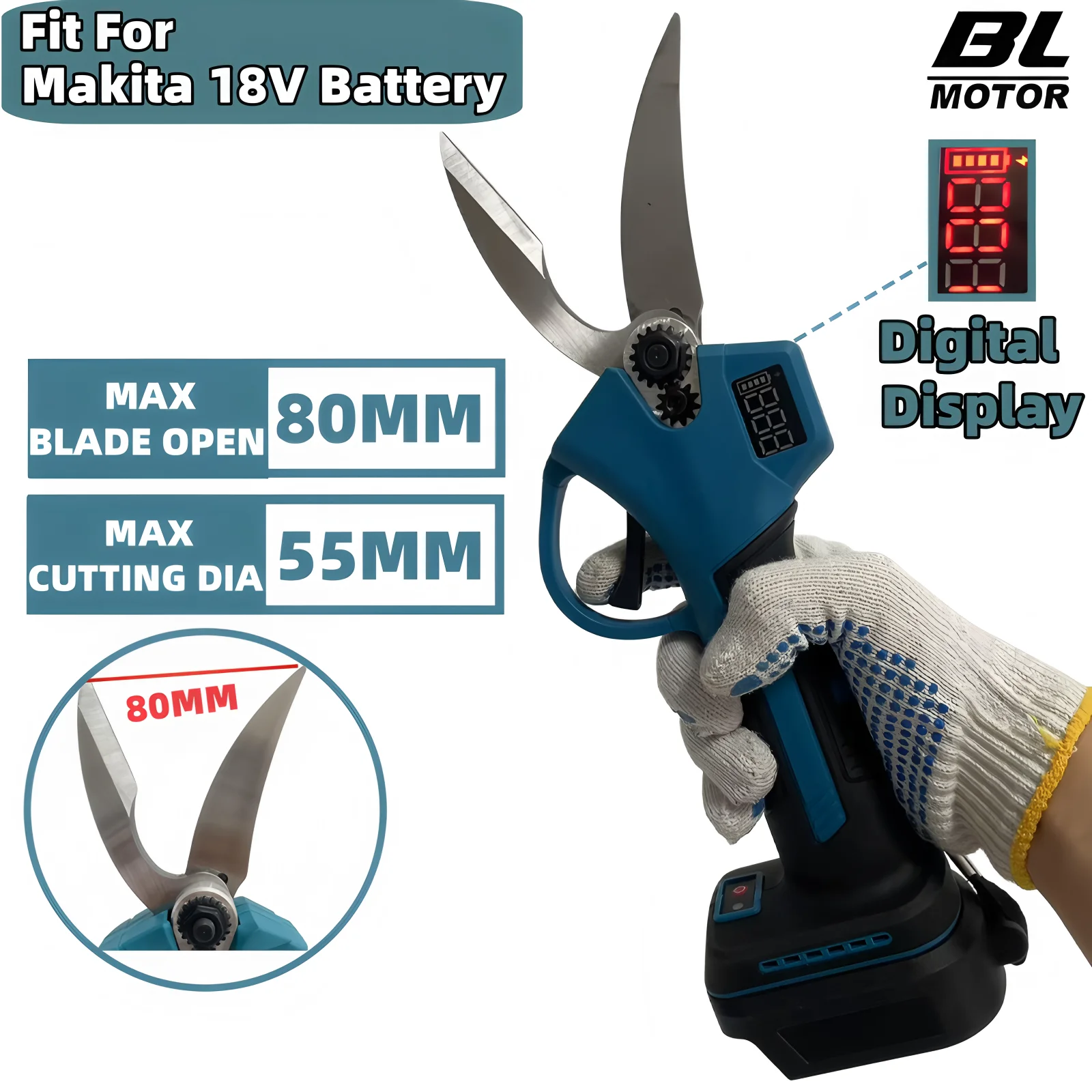 For Makita 18V Battery 55MM Brushless Electric Scissors 2-Gears Cordless Pruning Shears Electric Branches Cutter Power Tools
