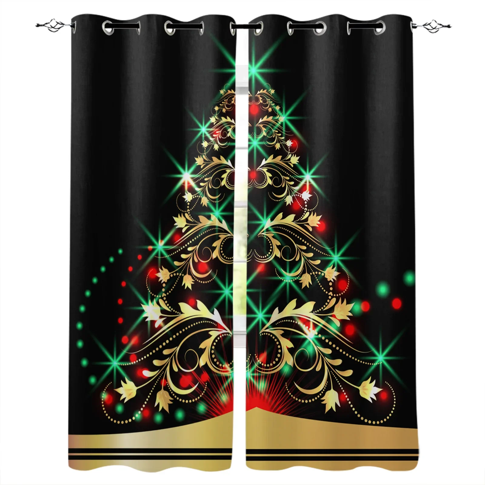 Christmas Tree Shiny Decoration Pattern Blackout Curtains Window Curtains for Bedroom Living Room Decor Window Treatments