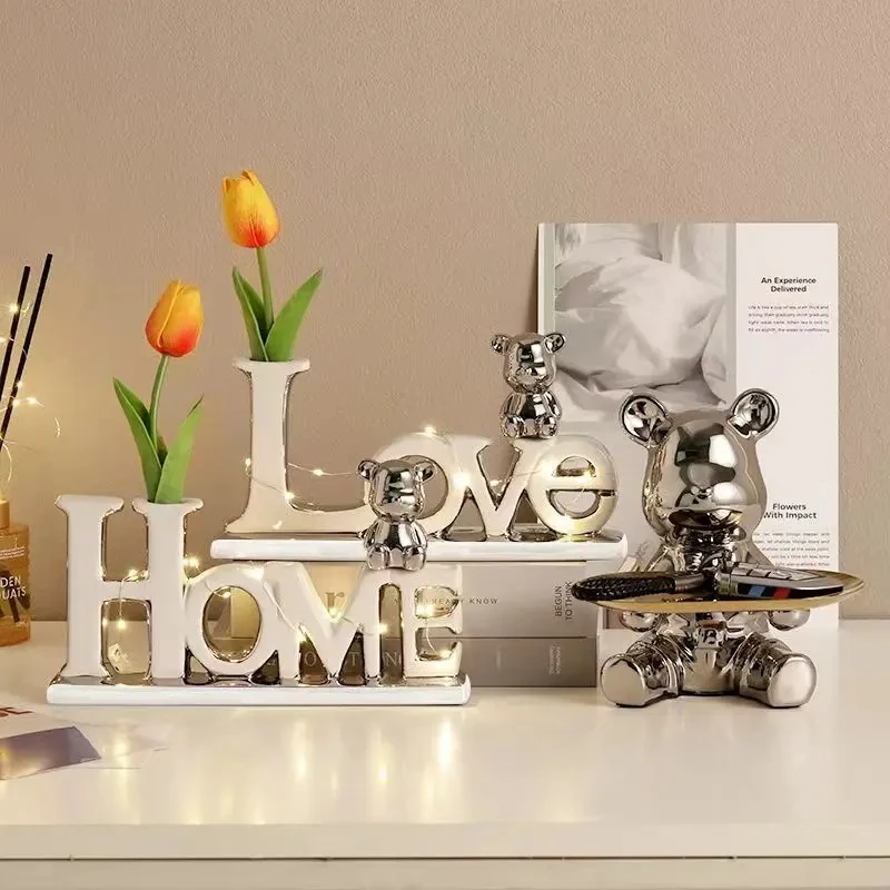 ERMAKOVA Creative Ceramic 3D Fonts Love Bear Christmas Festive Wedding Decoration Ornaments Family Craft Furnishing Decor Gift