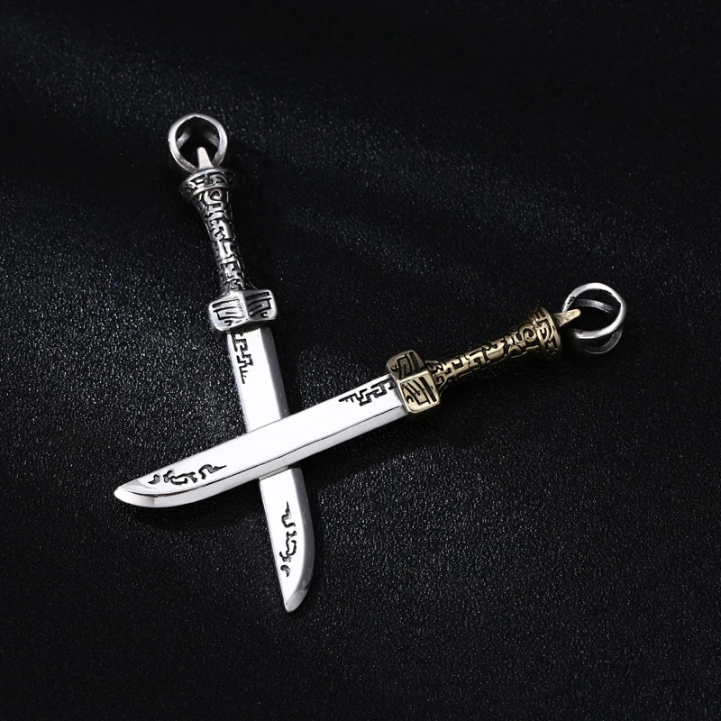S925 Sterling Silver Sword Pendant Black Color Old Process Relief Design Unisex Fine Jewelry FYNE378