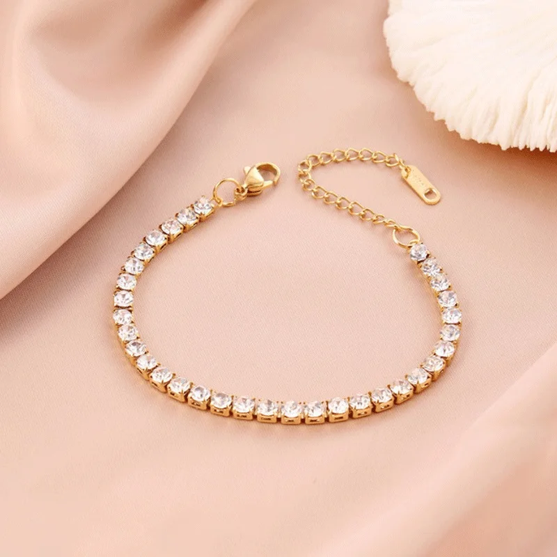 316L Stainless Steel White Sparkling Zircon  Chains Bracelet For Women Fashion Girls Wrist Jewelry Gifts