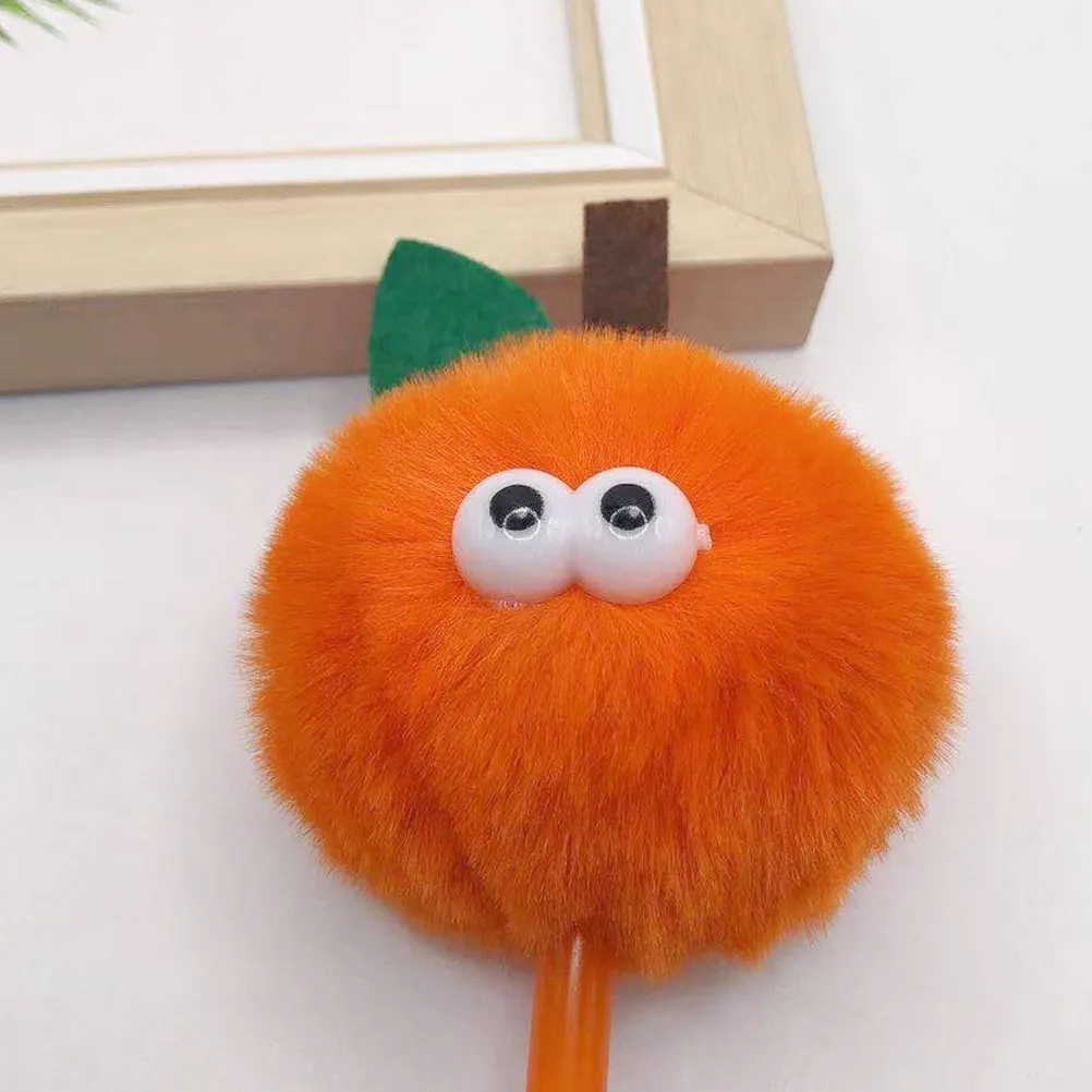 

3Pcs Kawaii Orange Pompom Ballpoint Pens Cute Round Shape Pen for Lovely Writing Tool Decorative Desk Accessory Ideal