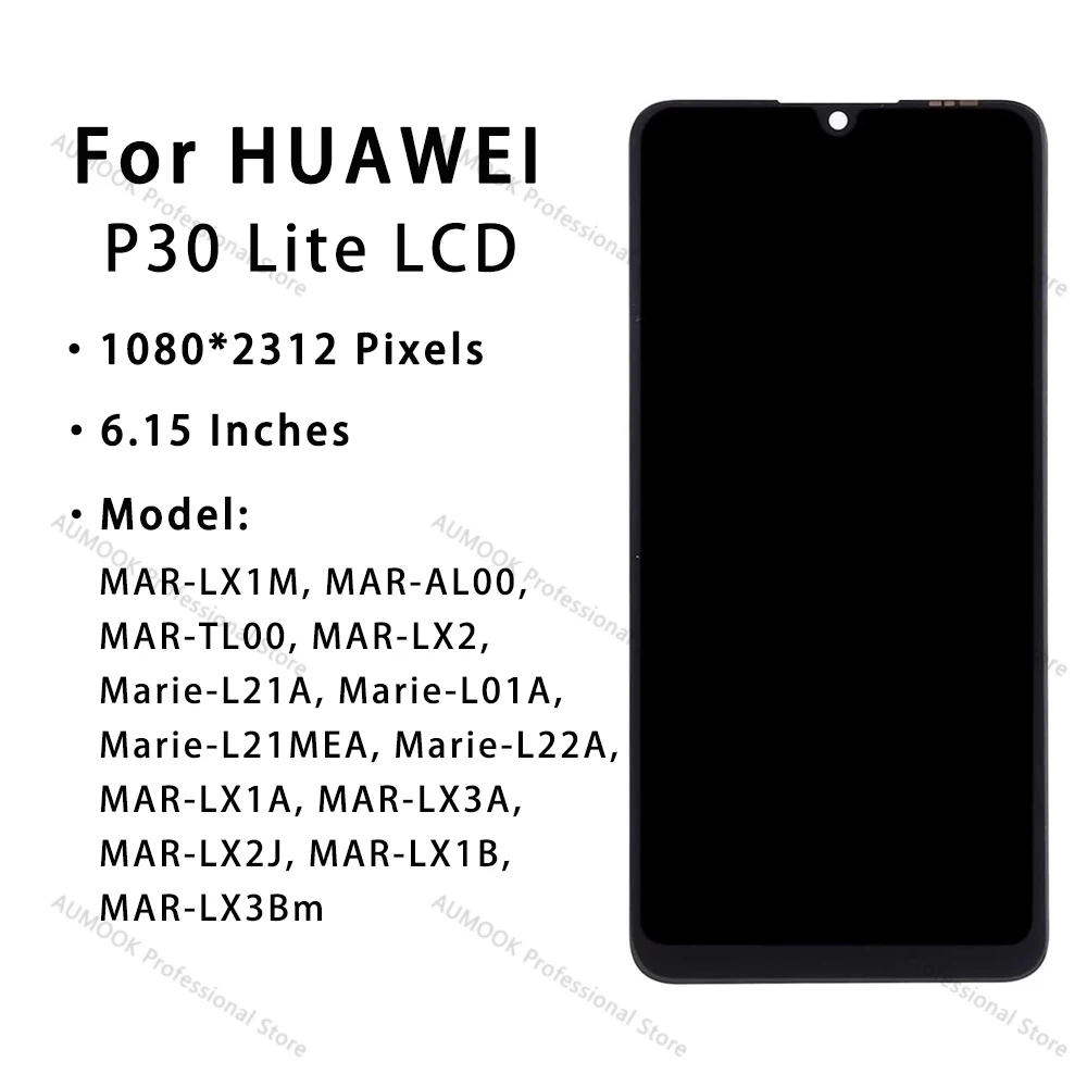 LCD For Huawei P30 Lite Display Touch Screen Assembly With Frame For Huawei P30 lite LCD NOVA 4E Replacement MAR-LX1 LX2 AL01