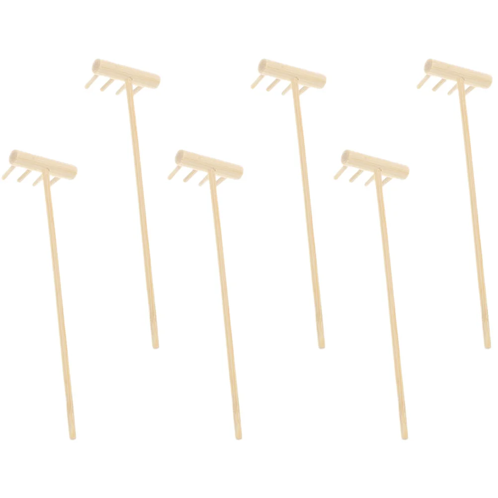 6個入り竹製砂かきミニレーキ、砂場用ガーデンツール、デスクトップ禅庭レーキセット、クリエイティブな装飾景観ツール