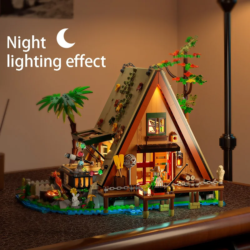 

A-Frame Cabin Building Blocks Model Forest house Building Block Toy LED Light Set Early Learning and Motor Skill Toys for Kidsl