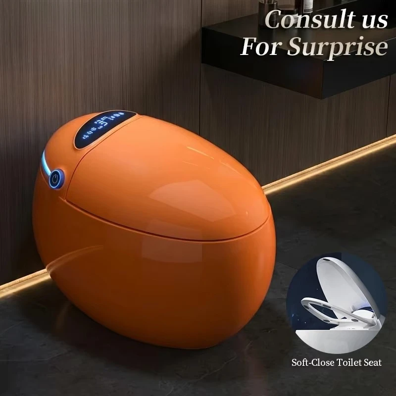 Floor-mounted Colored Egg Shape Intelligent Toilet with Round Bowl Slow Down Ceramic Smart Toilet S-Trap Heated Seat Night Light
