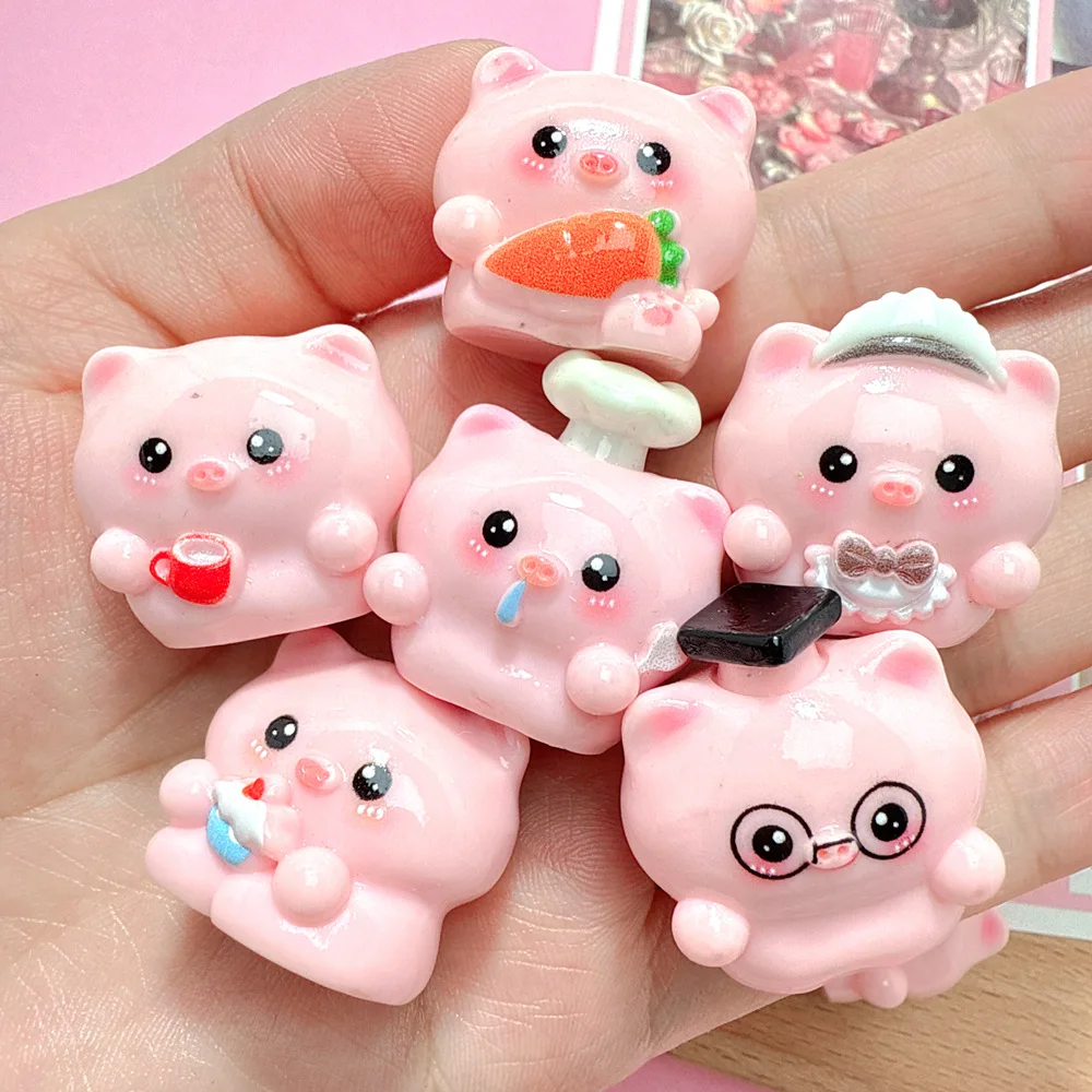 Kawaii Cartoon Mini Pink Pig Resin Miniature Scrapbooking Crafts Fit Phone Case Decoration DIY Hair Bows Dollhouse Embellishment