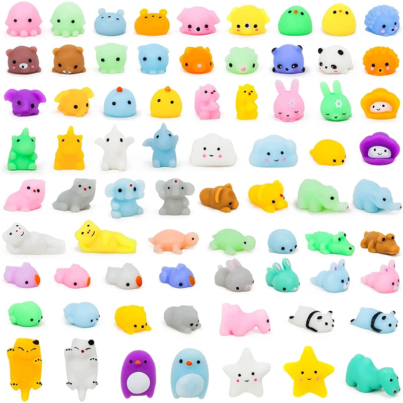 10-50PCS Children Squishy Toys Mochi Squishies Kawaii Animal Pattern Stress Relief Squeeze Toy Kids Party Favors Birthday Gifts