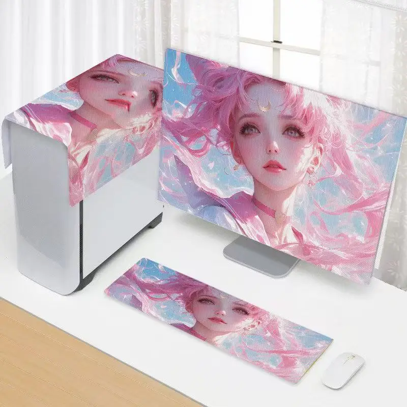 Anime Monitor Dust Cover 3Pcs Set, Dustproof for 19-32 Inch Desktop Computer Screen Keyboard PC Host Cover