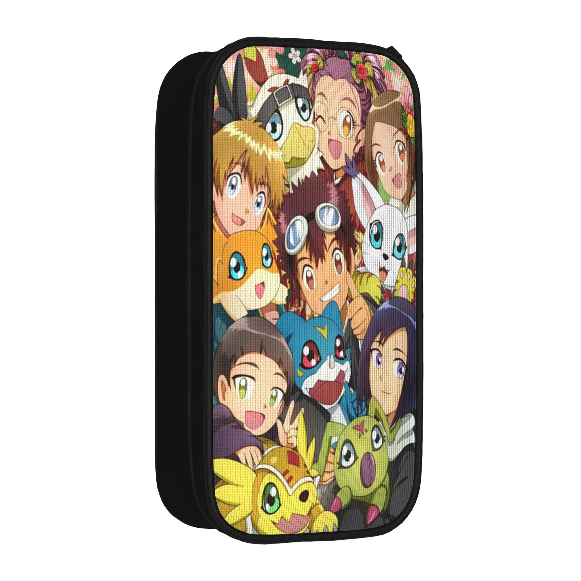 

Large Capacity Pen Box Digital Monster Digimon School Supplies Double Layer Pencilcase Women Makeup Bag Amazing Gift