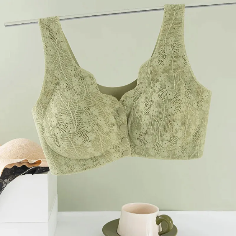 Veimia reggiseno con chiusura anteriore Lingerie Push-Up Anti-cedimento da donna senza filo modello di pizzo intimo reggiseno con supporto superiore senza cuciture