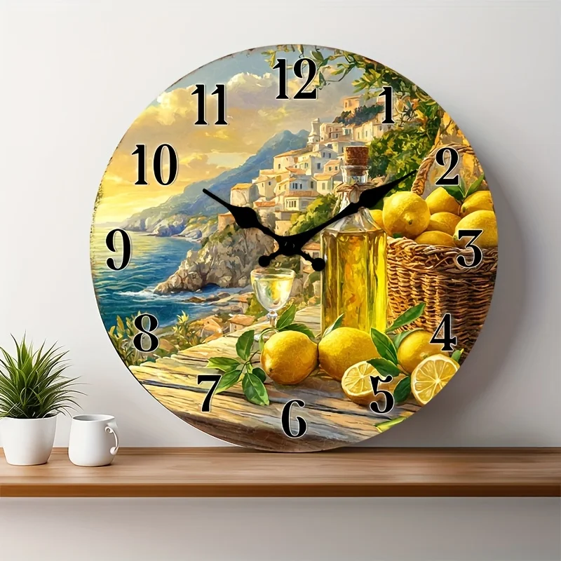 1pc  Wall Clock , 25.4/30.48/35.56/40.64 cm Round Clock for Bedroom, Living Room, Kitchen, Dining Area (Battery Not Included), Clock for Living Room, Kitchen Timepiece, Serene Artwork, Artistic Detailing