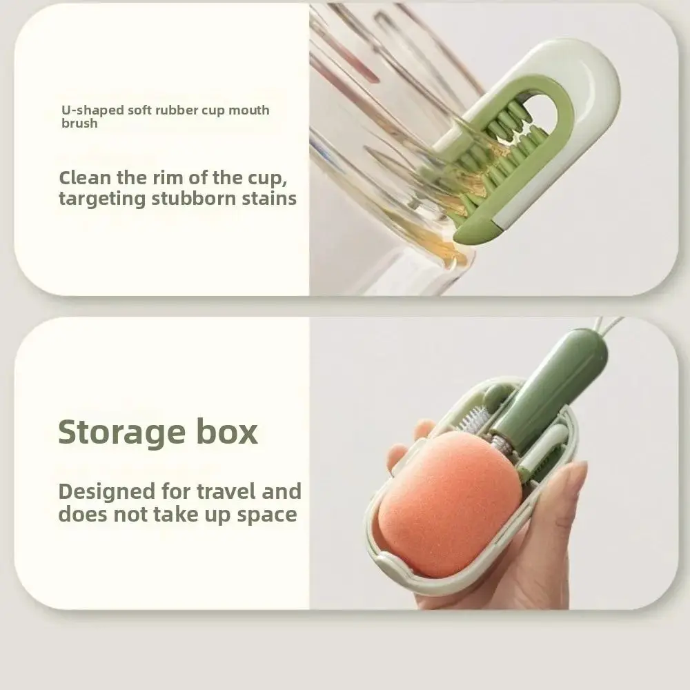 3-in-1 Retractable Cup Brush Foldable Long Handle Bottle Cleaning Brush Easy to Store Flexible Sponge Bottle Brush