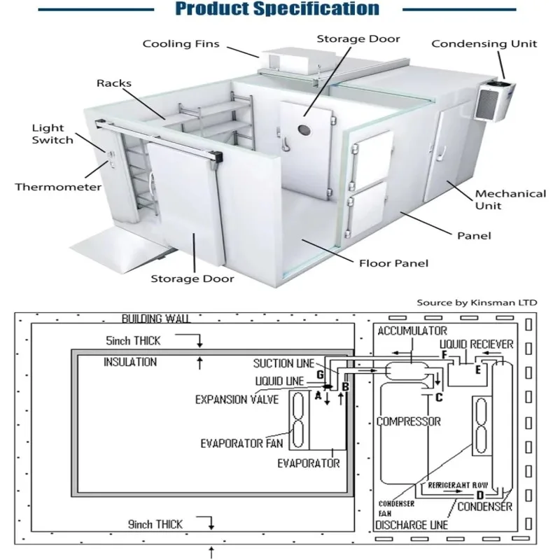 Customized Walk-in refrigerator and freezer, energy-saving refrigeration and intelligent temperature monitoring functions