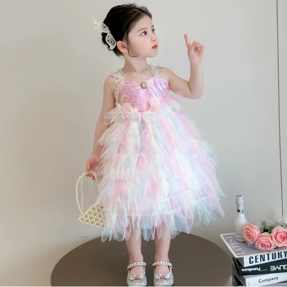 

Girls Skirts 2025 Summer New Childrens Clothes Baby Girl Handmade Bead Mesh Mermaid Princess Skirt Casual Simple Daily